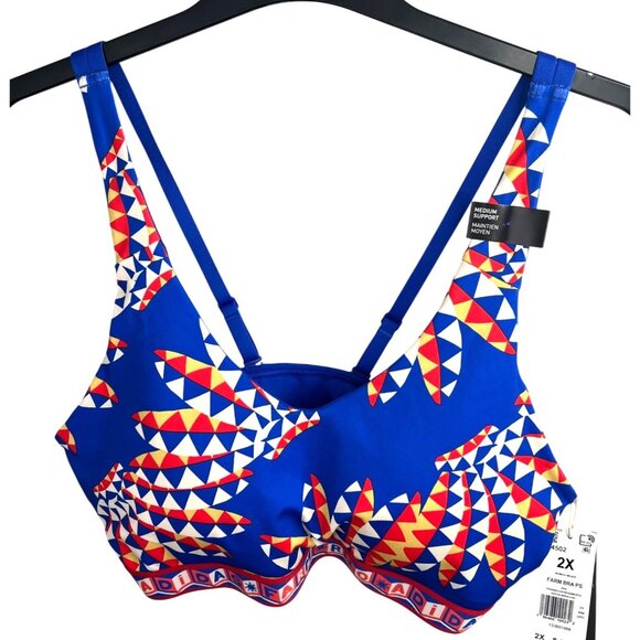 Adidas X Farm Rio Medium-Support Blue Bra Plus Size Adjustable Straps 2X - Picture 7 of 10